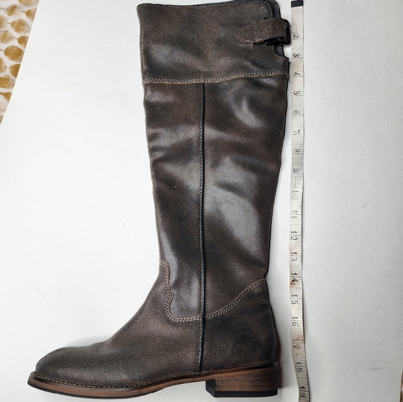 BP Leather Extended Calf Side Zip Boots Grey Tall Womens 7